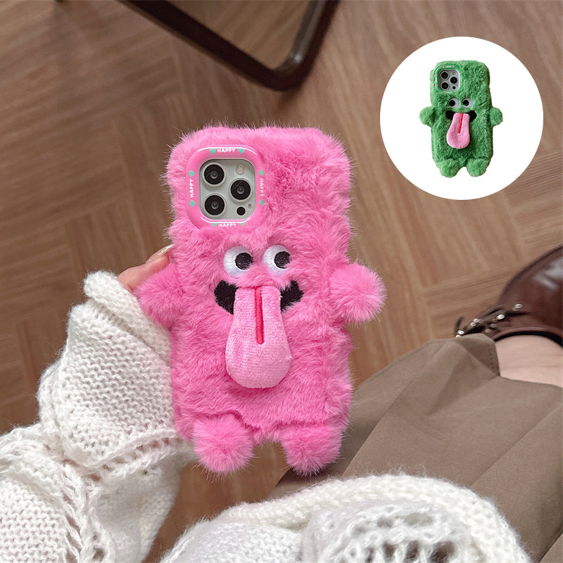 Funny Tongue Sticking Out Plush Mobile Phone Case For iPhone