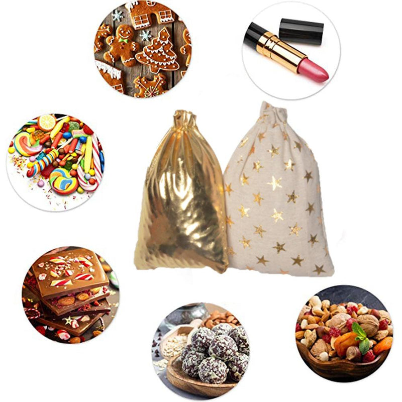 Golden Stars Pattern Christmas Countdown Linen Treat Bag (24pcs)