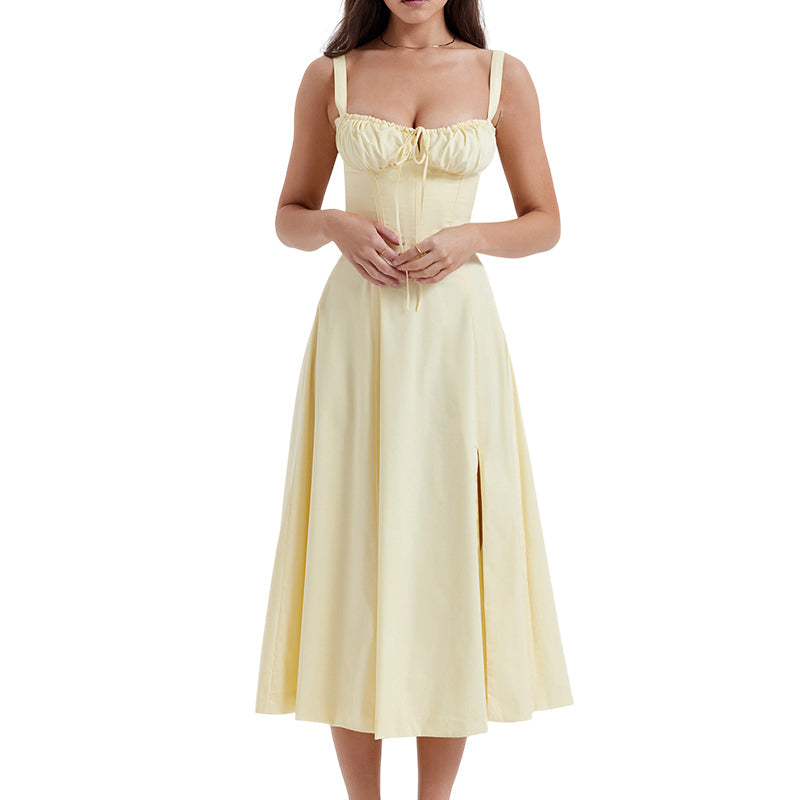 Print Bandeau Sundress Solid Color Fashion Sling Dress